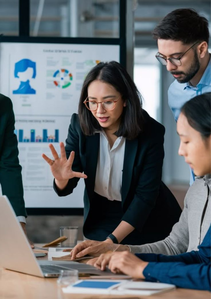 A team of professionals having a discussion in a meeting room